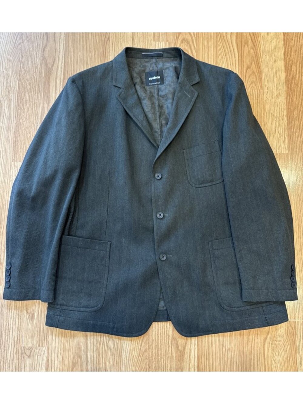 Strellson Blazer Men 44S Short Gray Herringbone Unstructured Sports Coat Cotton